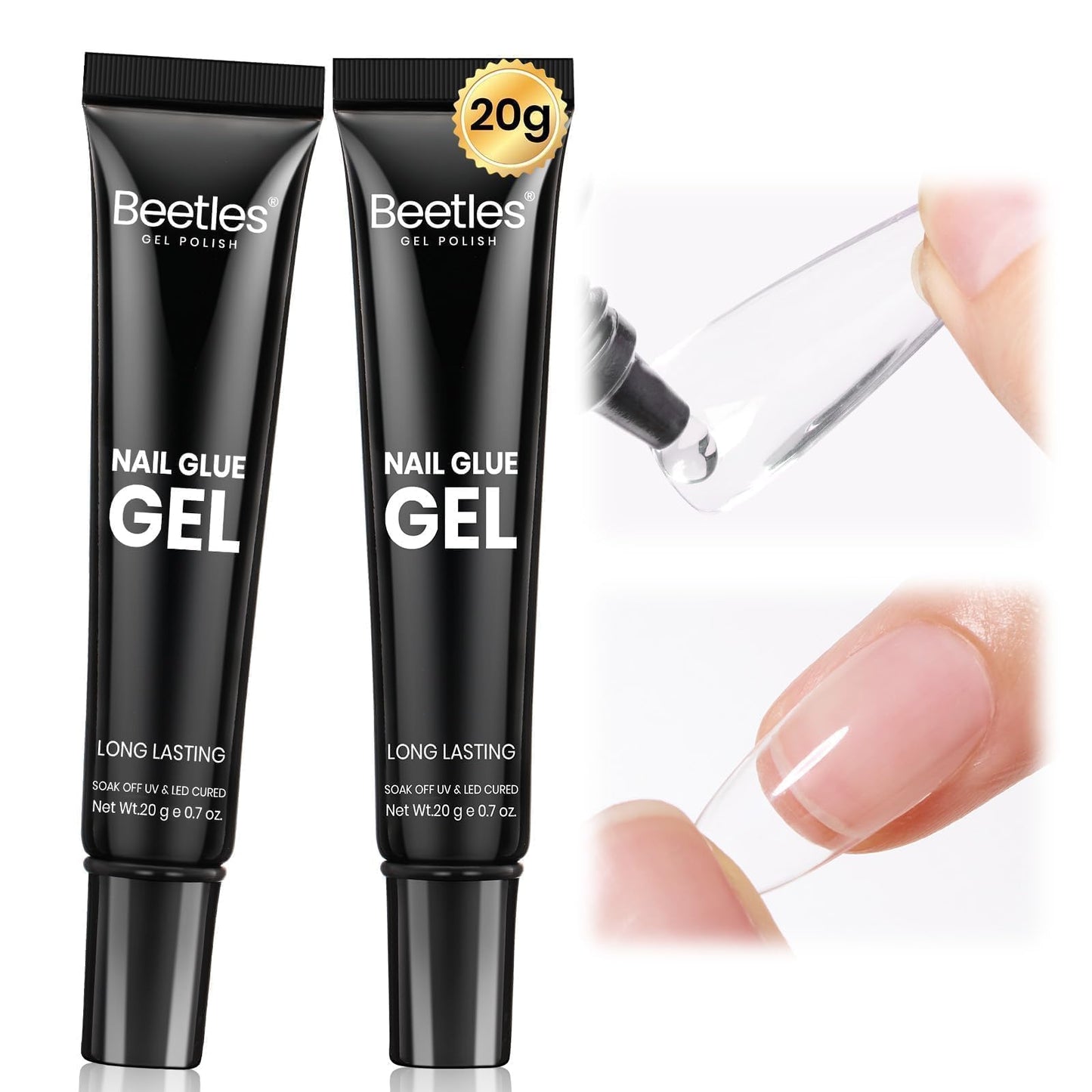 Beetles 2Pcs*20g Solid Nail Glue Gel, Tipex Soft Nail Tips Glue Super Strong for Acrylic Nails Extension Fake Nails Clear Press On Nails, Summer Nail Beauty and Personal Care beetles Gel Polish