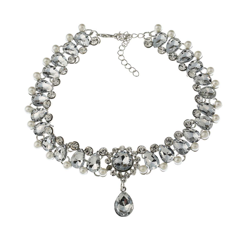 DoubleNine Rhinstone Crystal Choker Wedding Bridal Necklace Collar Teardrop Handmade Prom Statment Accessories for Women Girls Bridesmaid Gift Beauty & Personal Care Doubnine