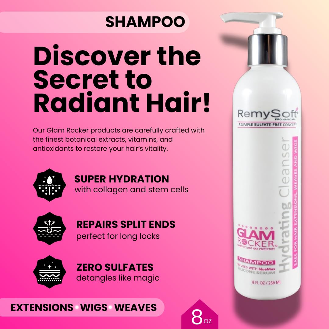 RemySoft Glam Rocker Hydrating Cleanser & Recovery Cream Duo - Safe for Hair Extensions, Weaves and Wigs - Salon Formula Shampoo and Conditioner Combo Beauty & Personal Care RemySoft