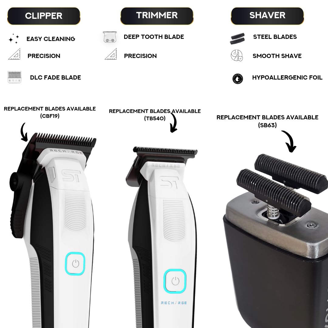 Supreme Trimmer 3-in-1 Recharge Hair Clipper, Beard Trimmer & Crunch Foil Shaver Combo - Removable Batteries, Smart USB Charging Base, Master Barber Beauty and Personal Care Supreme Trimmer