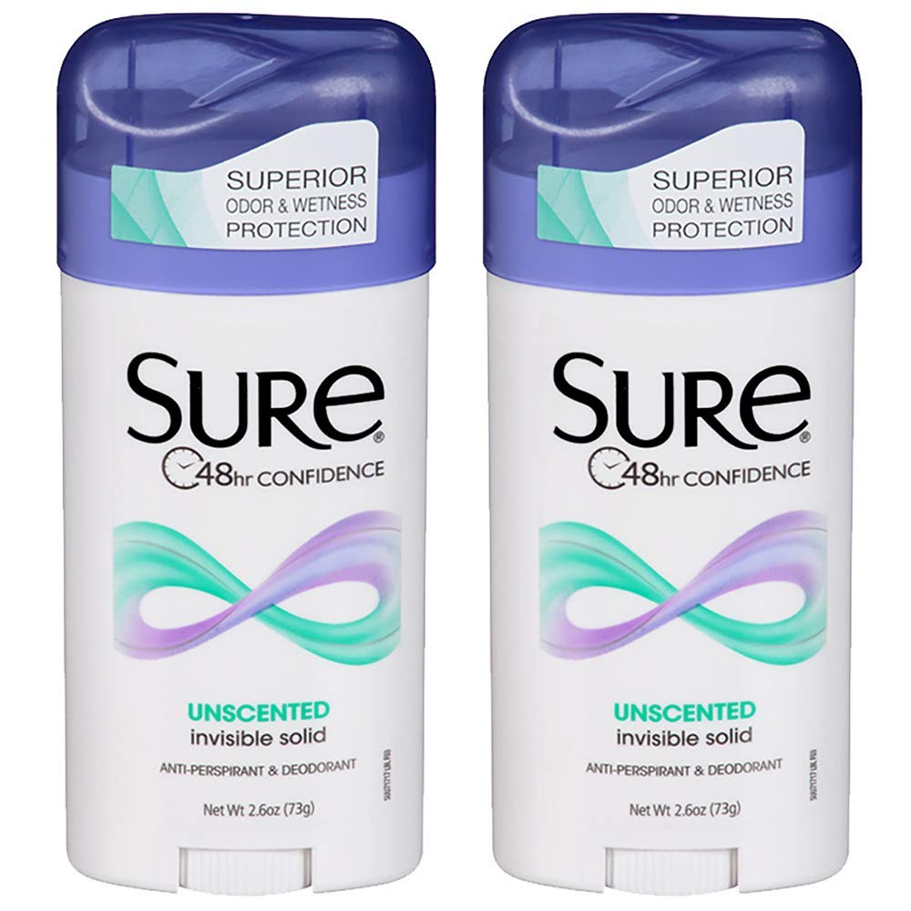 Sure Invisible Solid Anti-Perspirant and Deodorant, Unscented, 2.6-Ounces (Pack of 2) Beauty and Personal Care Sure