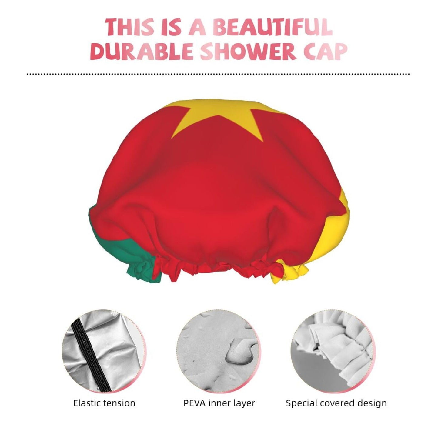 Cameroon Flag Prints Shower Cap Double Layer Lined Waterproof Bathing Shower Hat Beauty and Personal Care Hayyett