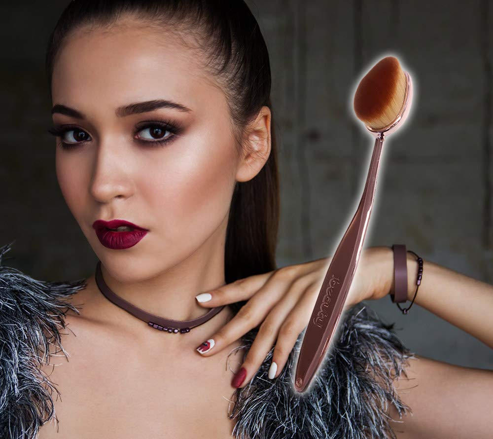 iBeauty™ Make Up Contour Brush FaceWand Mermaid Oval Soft Rose Gold- FB1011 (Powder) Cruelty Free - Vegan Friendly Beauty & Personal Care ibeauty