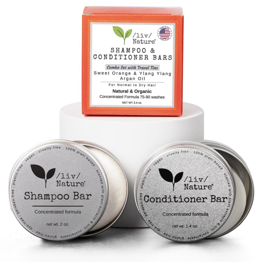 /liv/ Nature Shampoo Bar and Conditioner Set with Travel Case | Volume and Moisture for Dry Hair | Orange, Ylang Ylang, Argan Oil | Made in USA | 2-pk Beauty & Personal Care /liv/ Nature