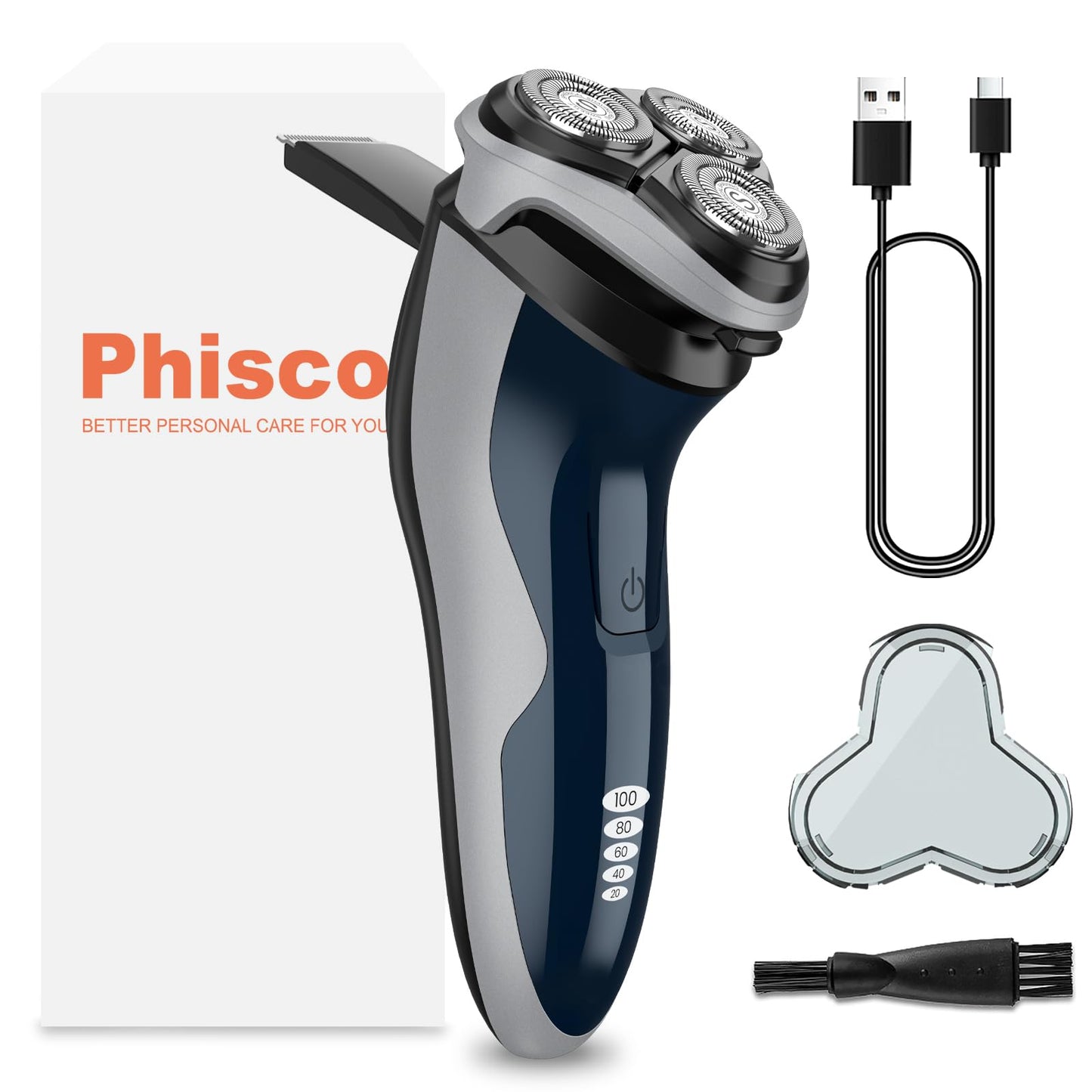 Phisco Rechargeable Electric Razor for Men: 120-Min Electric Shaver with 1-Hour USB-C Fast Charge - IPX7 Waterproof Wet/Dry Shaver - 10000RPM Powerful Beauty and Personal Care Phisco