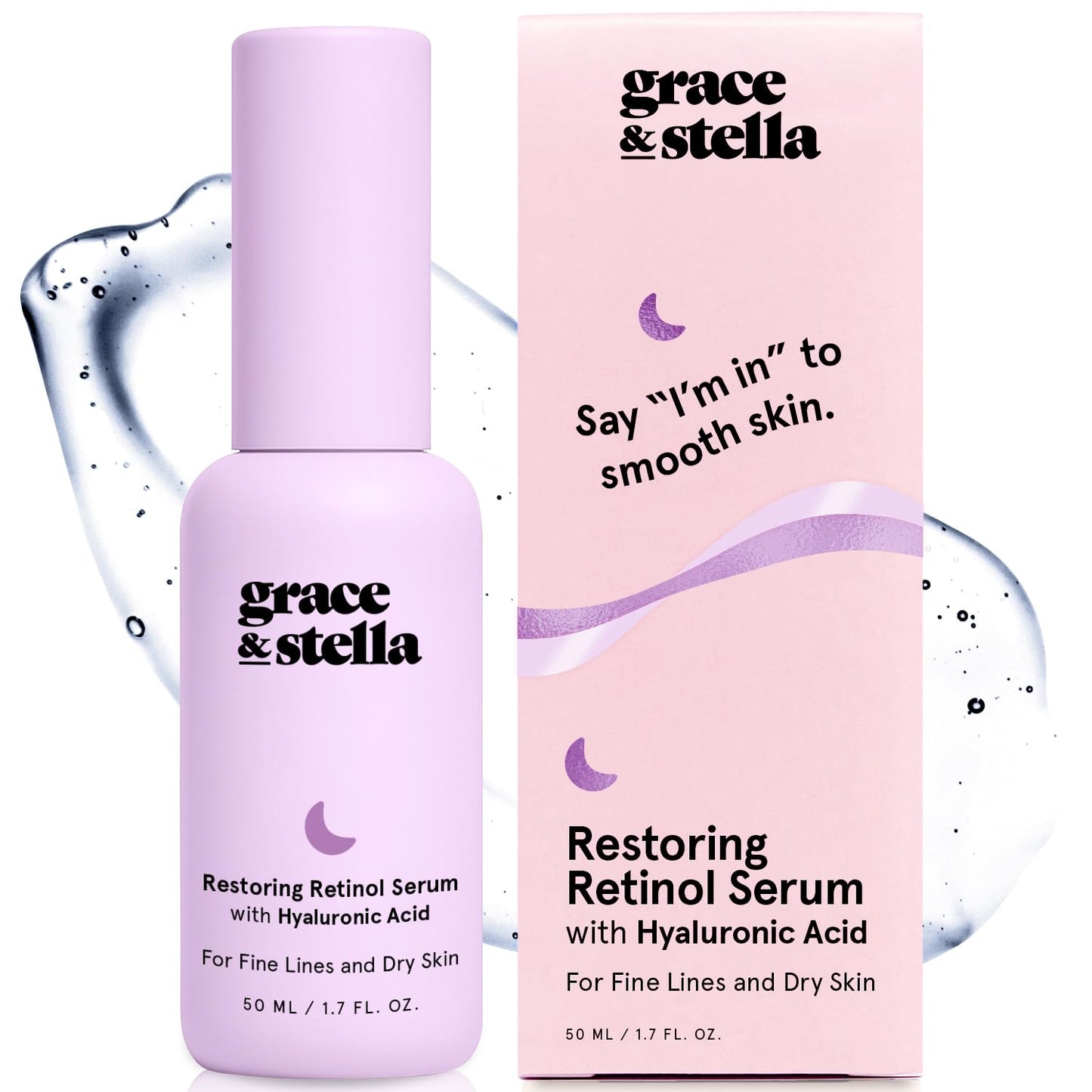 grace & stella Retinol Serum for Face with Hyaluronic Acid (50ml/1.7 fl oz) - Restoring Retinol Hyaluronic Acid Serum for Face to Reduce Fine Lines Beauty & Personal Care grace & stella