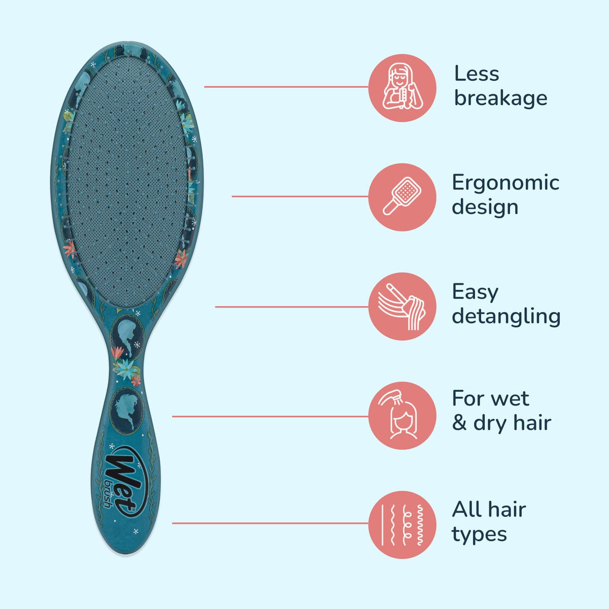 Wet Brush Original Detangler Hair Brush, Anna & Elsa (Disney Love), Ultra-Soft IntelliFlex Bristles, Detangling Bristles Glide Through Tangles (Wet