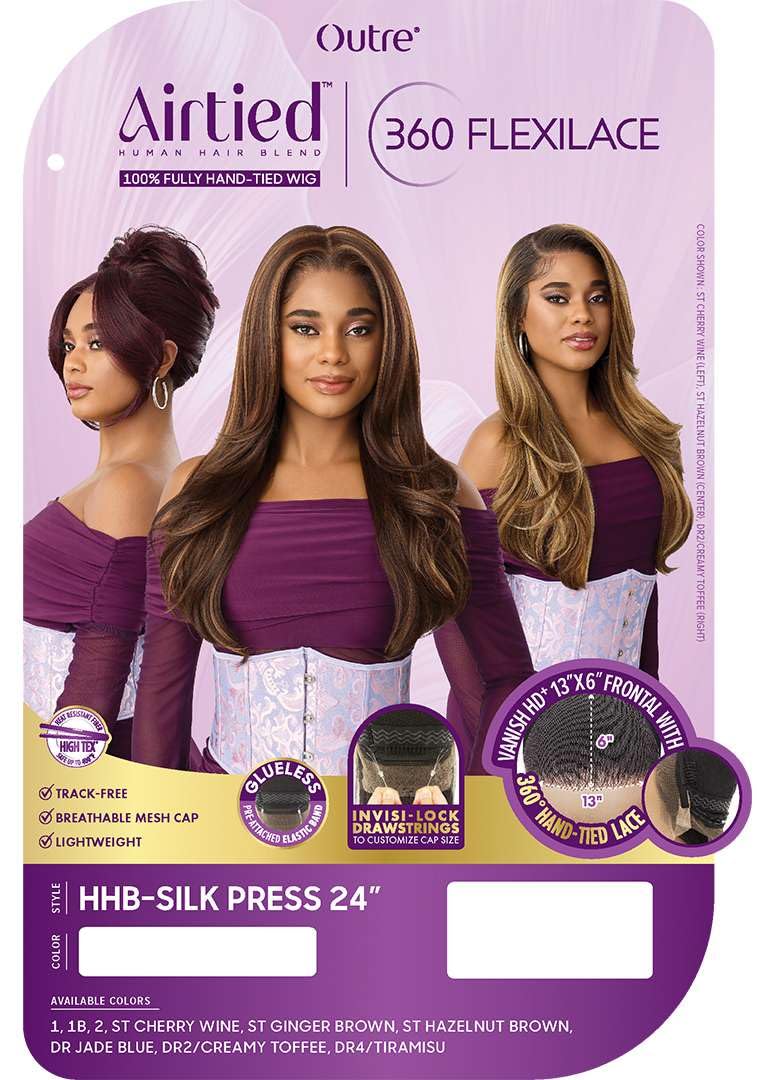 Outre Airtied 360 Flexilace - Human Hair Blend - Silk Press 24" (JET BLACK 1)