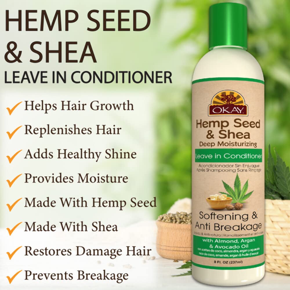 OKAY Hemp Seed & Shea Softening & Anti Breakage Leave In Conditioner | Helps Stimulate Hair Growth & Prevents Breakage | Sulfate, Silicone, Paraben Beauty & Personal Care OKAY