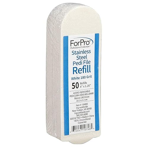 ForPro Professional Collection Stainless Steel Pedi File Refill, 180 Grit, White, EZ-Strip Peel Pedicure Refill Pads, 1.25” W x 4” L, 50-Count Beauty & Personal Care ForPro Professional Collection