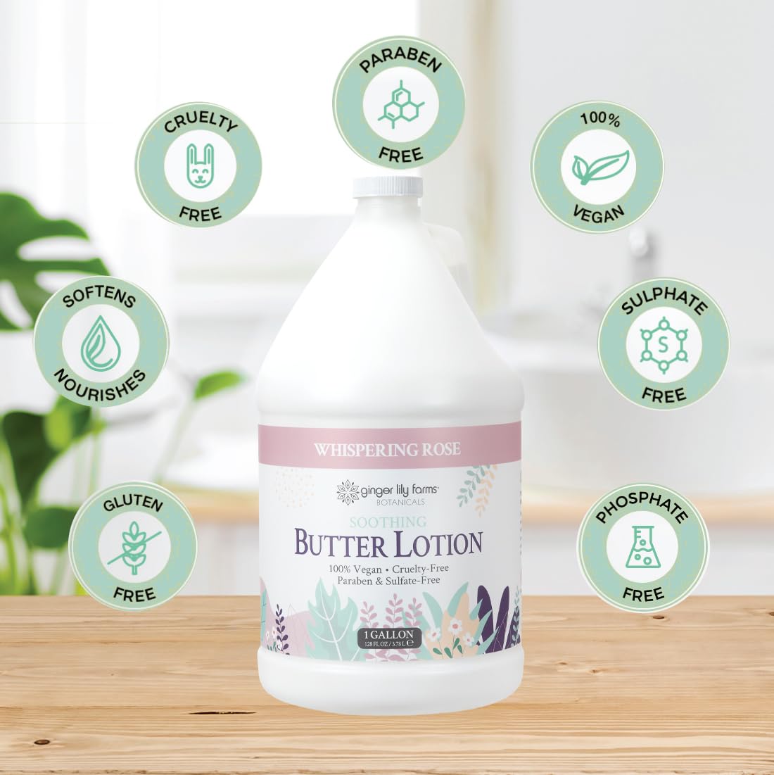Ginger Lily Farms Botanicals Soothing Butter Lotion for Dry Skin, 100% Vegan & Cruelty-Free, Whispering Rose Scent, 1 Gallon (128 fl oz) Refill Beauty & Personal Care Ginger Lily Farms