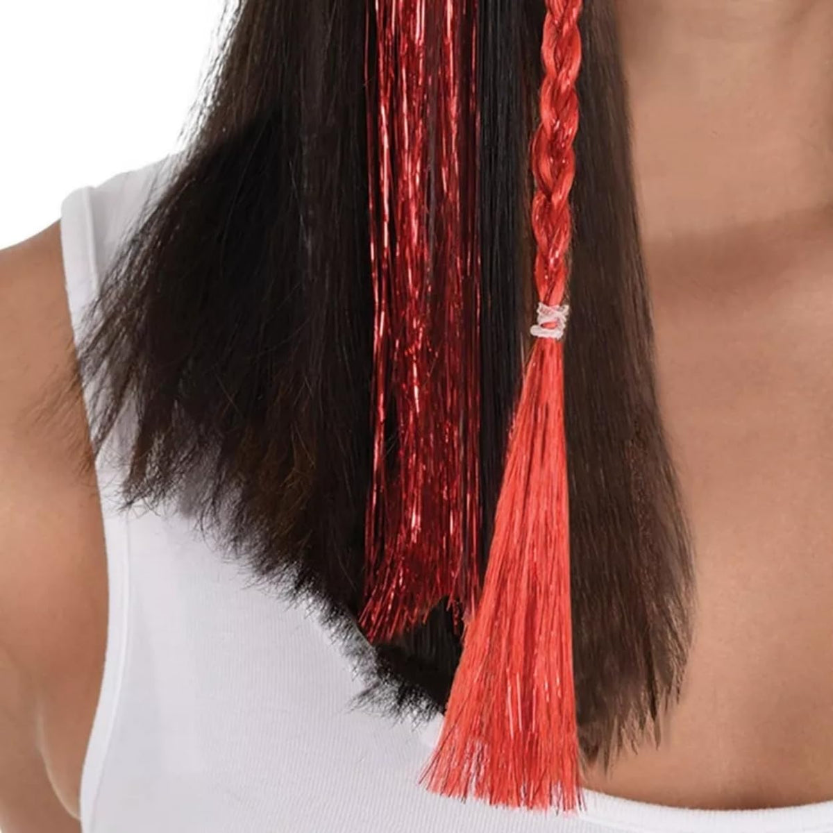 Amscan Vibrant Red Tinsel Hair Extensions (15") 3 Pieces - Perfect Hair Accessory For Any Occasions