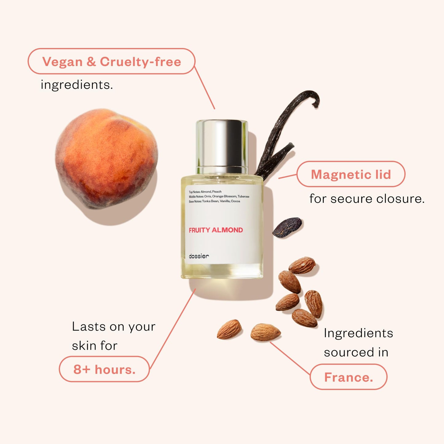 Dossier - Fruity Almond - Eau de Parfum - Perfume Luxury - Pure Infused - Paraben Free - Vegan - For Women - Fragrance 1.7 0z (Spray 50ml) Beauty & Personal Care Dossier