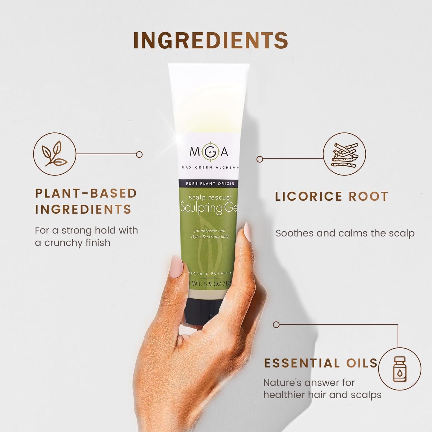 Max Green Alchemy MGA Vegan Sculpting Hair Gel Tube - Extreme Styling Hair Gel for Women & Men | Organic Formula of Styling Products Provide Strong Beauty & Personal Care Max Green Alchemy