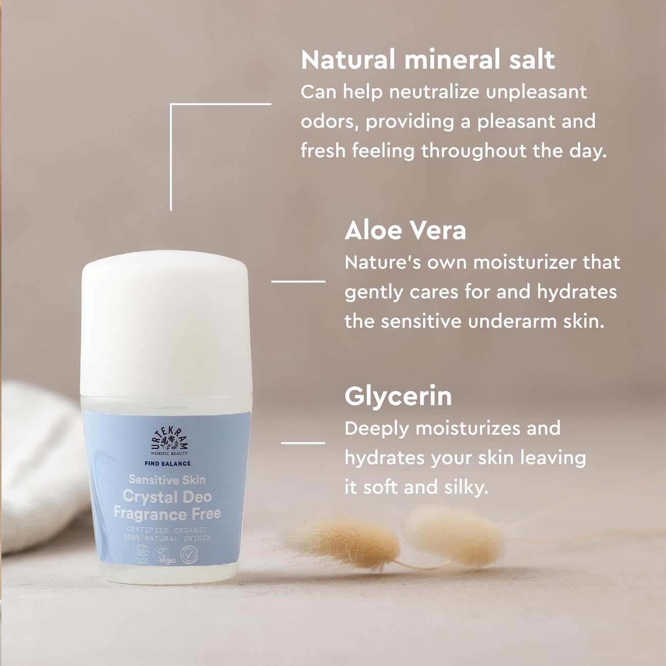 Urtekram Sensitive Skin Crystal Deodorant Fragrance Free 50ml Beauty and Personal Care Urtekram