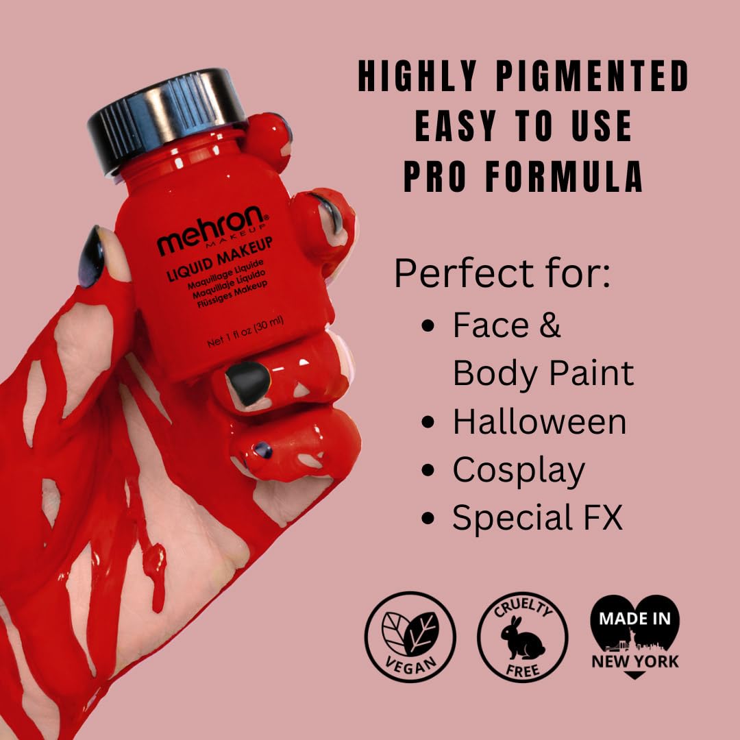 Mehron Makeup Liquid Makeup | Face Paint and Body Paint Perfect for Halloween, Cosplay I Air Brush Compatible Body Paint (1 oz) (RED) Beauty & Personal Care Mehron