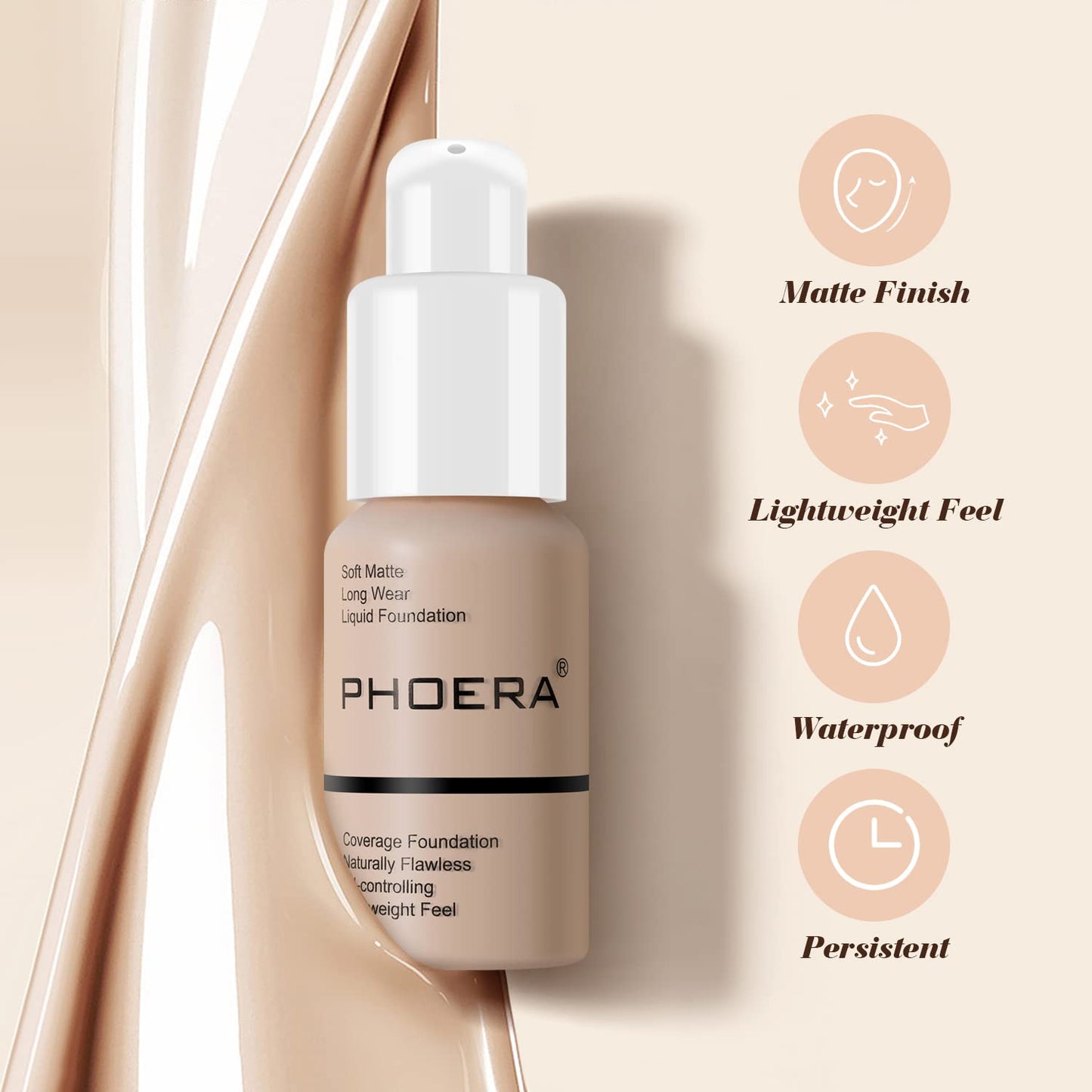BestLand 2Pack PHOERA Foundation Full Coverage Liquid Foundation Cream - Long-lasting Lightweight Concealer - Oil-Free Formula - Natural Shade Beauty & Personal Care Hilareco