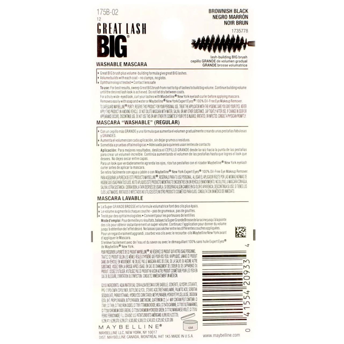 Maybelline New York Great Lash Big Washable Mascara, Brownish Black 132, 0.34 Fluid Ounce (Pack of 3) Beauty & Personal Care MAYBELLINE