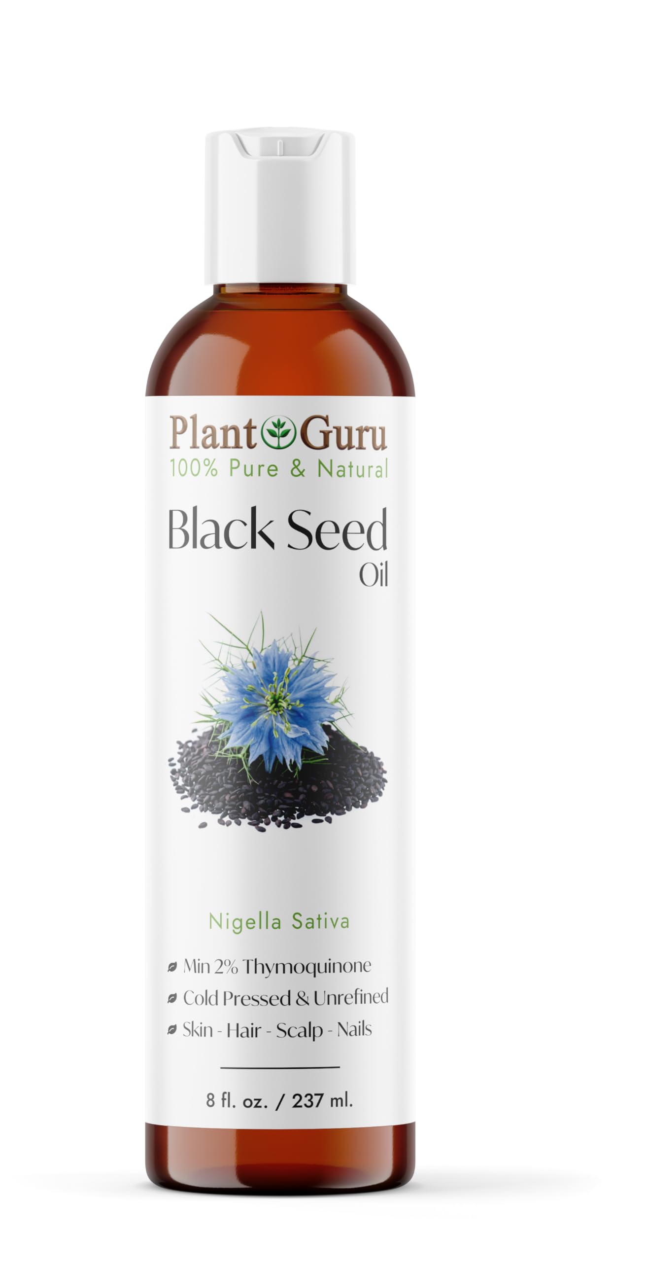 Plant Guru Black Cumin Seed Oil 8 fl. oz. Unrefined Cold Pressed 100% Pure Natural Nigella Sativa Kalonji Oil For Skin Care, Hair Growth, Scalp Beauty & Personal Care Plant Guru