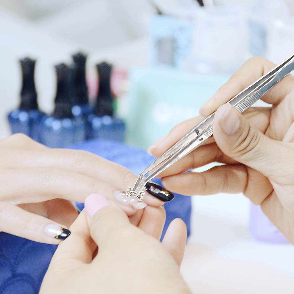 Stainless Steel Tweezers, with Curved Serrated Tip Multipurpose Sewing Machine Tweezers Forceps for Craft Repairing Beauty and Personal Care Rolybag
