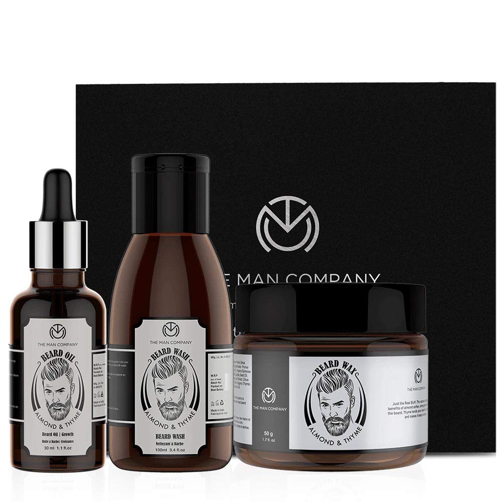 The Man Company Beard Care Kit with Beard Growth Oil, Beard Wash/Shampoo, Beard Wax with Almond & Thyme - 100% Natural Oil - Paraben & SLS Free Beauty and Personal Care The Man Company