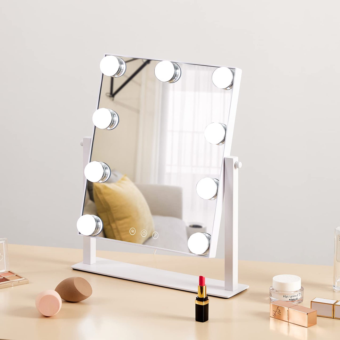 HIEEY Hollywood Vanity Mirror with Lights, Makeup 9 Dimmable Bulbs Three Color Lighting Modes, and 5X Magnification Mirror, Smart Touch Control Beauty & Personal Care HIEEY