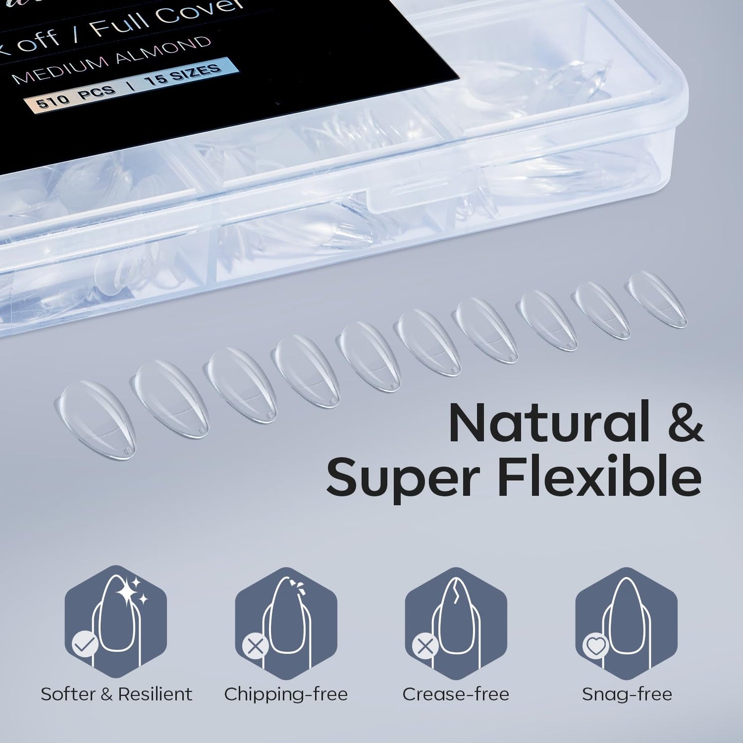 Modelones Almond Fake Nail Tips -510Pcs Medium Soft Gel Nail Tips Almond Shape Pre Etched Half Matte Full Cover Clear Acrylic Gel Kit False Press on Beauty and Personal Care modelones