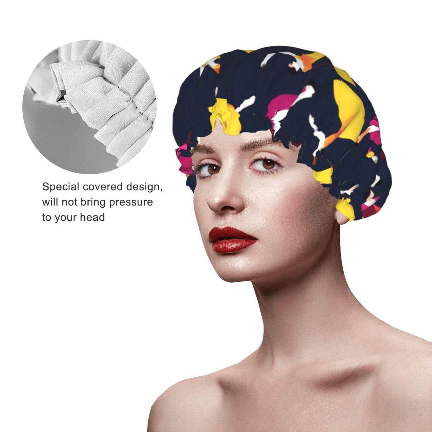 Ballroom Dance Small Pattern Print Waterproof Bath Cap For Adults, Reusable Double Layer Lined Shower Cap For Women Shower Beauty and Personal Care YQxwJL