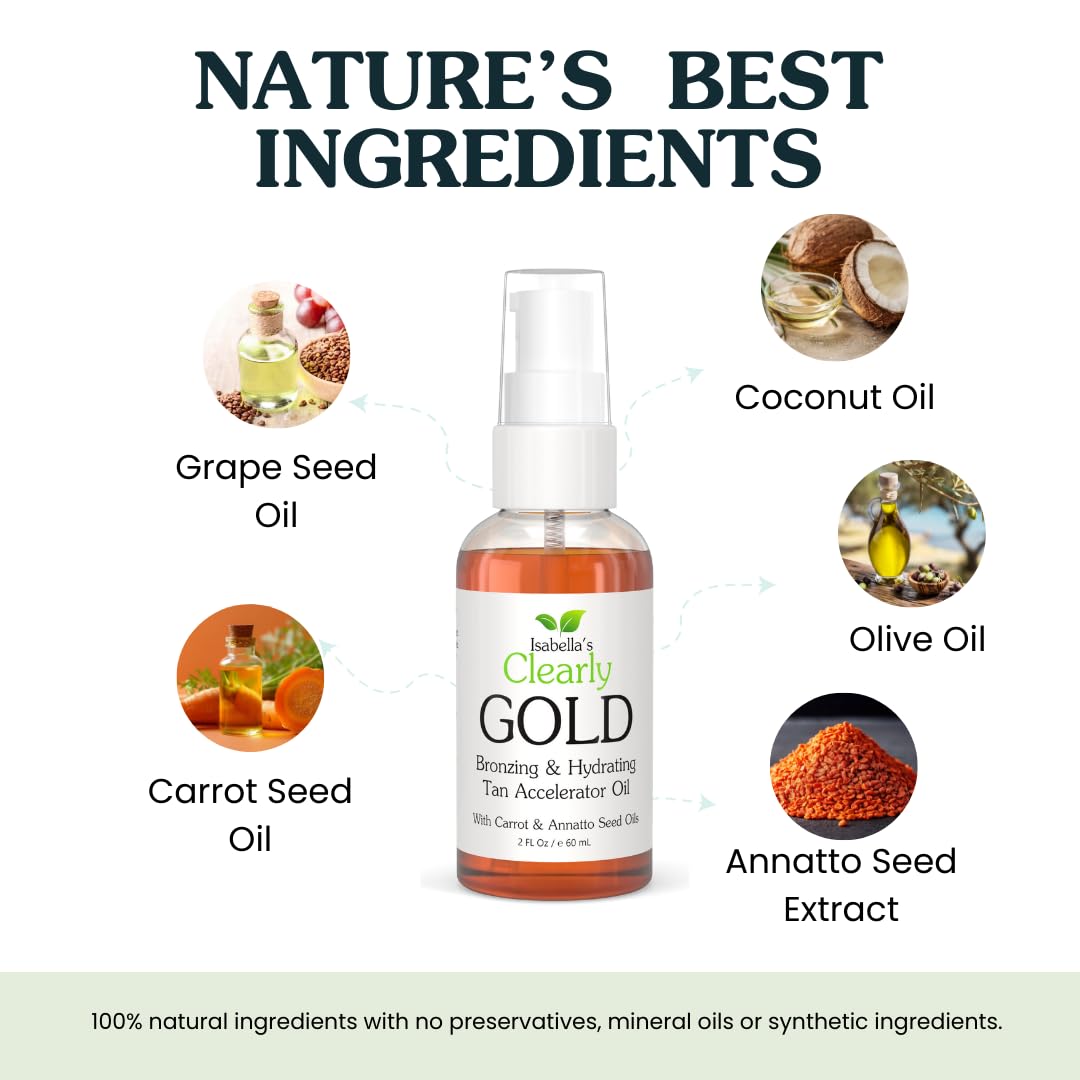 Isabella's Clearly GOLD, Natural Indoor and Outdoor Tanning Oil with Bronzer | Moisturizing Sun Tan Accelerator for a Healthy Bronze Glow with Carrot Beauty & Personal Care Isabella's Clearly