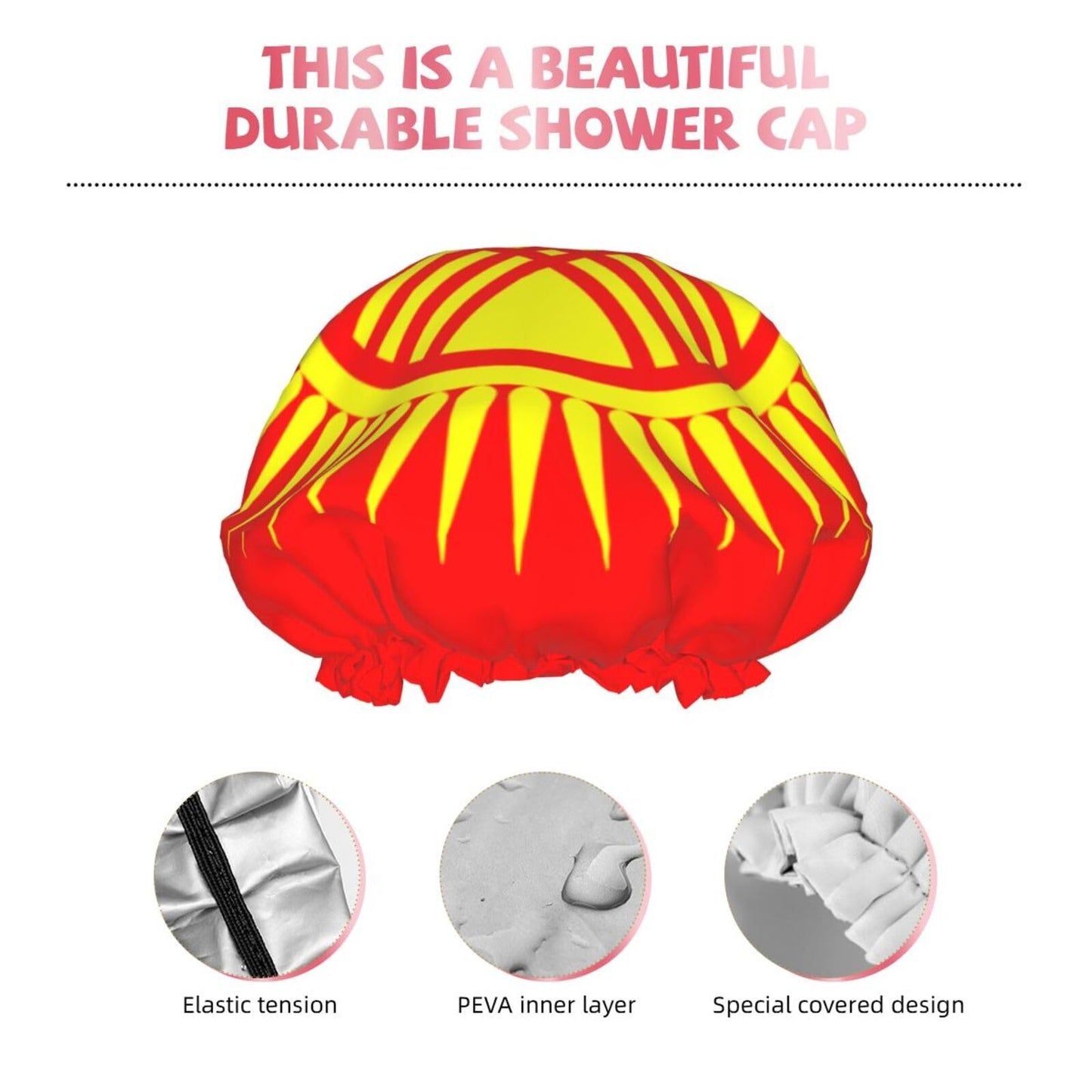 Kyrgyzstan Flag Prints Shower Cap Double Layer Lined Waterproof Bathing Shower Hat Beauty and Personal Care Hayyett