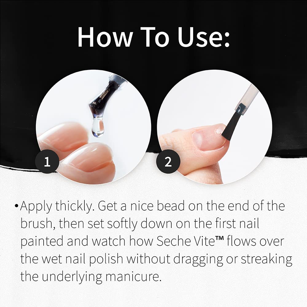 Seche Vite Dry Fast Top Coat - Quick Dry Clear Nail Polish Top Coat for High Gloss Shine, Long-Lasting Manicure, Made in the USA, 0.5 fl oz