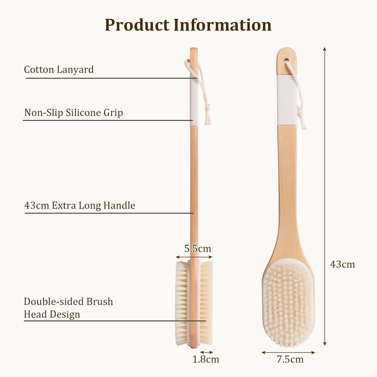 Blendura Back Brush Bath Brush, Wood-Coloured, Duschbürste Mit Langem Stiel, Shower Brush with Long Handle Beauty and Personal Care Blendura
