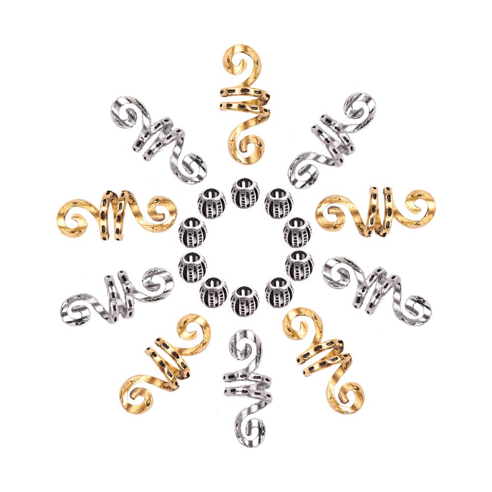 Hair Tube Beads Dreadlock Jewely Tube and Beads 40 Pieces Hair Jewelry DIY Hair Decoration Accessories Hair Cuff Tibetan Style for Women and Men (Gold Beauty & Personal Care N\A