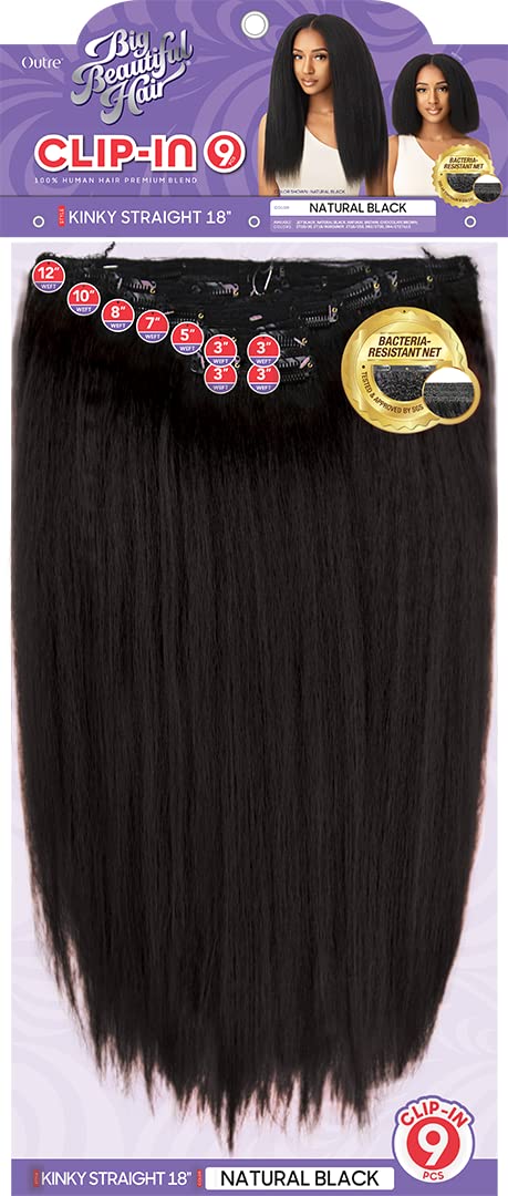 Outre Big Beautiful Hair Clip-In- 9PCS - Kinky Straight 18" (JET BLACK)