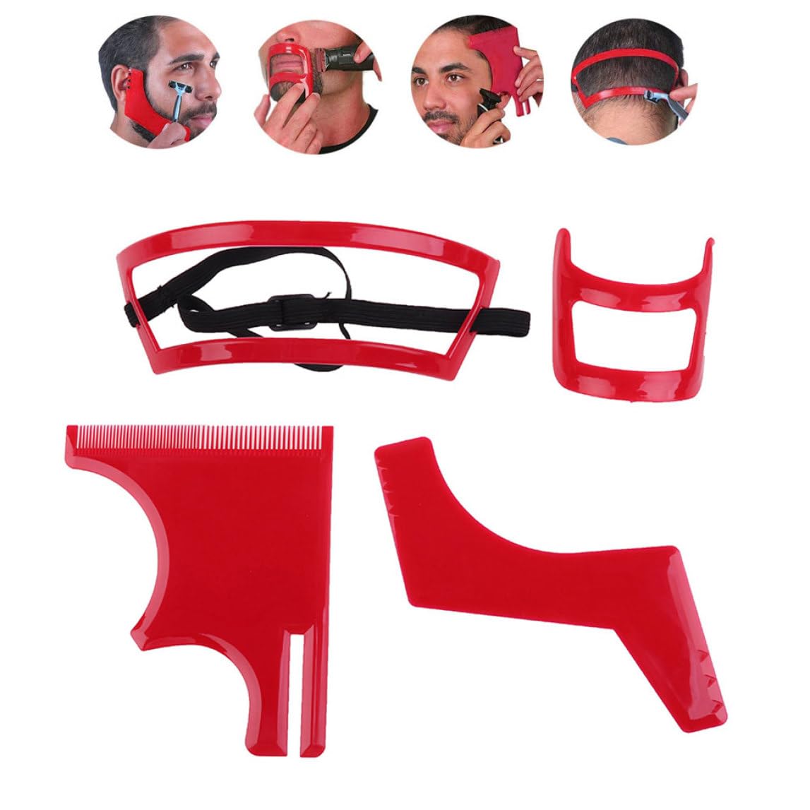 Jeorywoet Beard Shaping Tool Kit Neckline Shaving Template Guide Set for Men Hair Styling Red, Beard Trimmer Template Guide, STANDARD Beauty and Personal Care Jeorywoet
