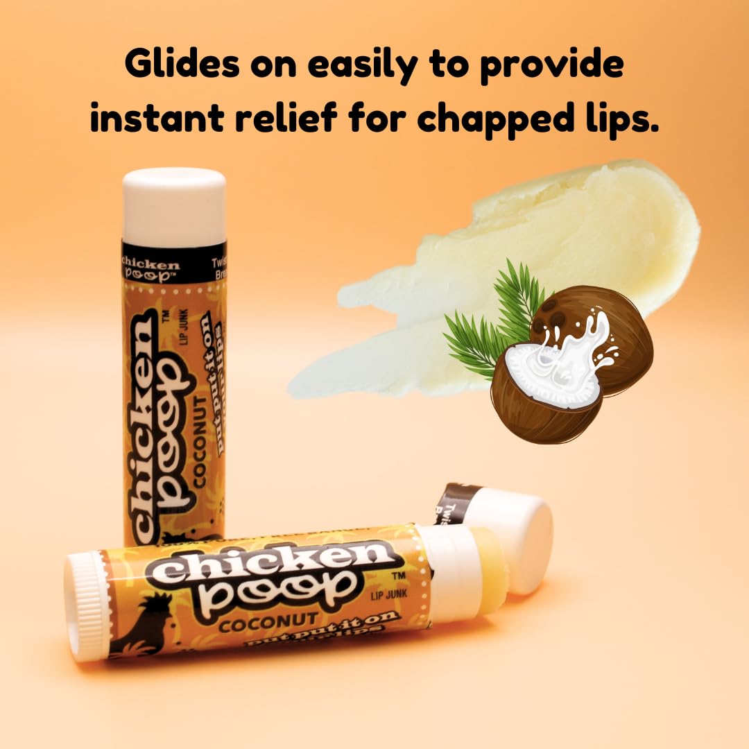 .15 oz. Chicken Poop® COCONUT FLAVOR Lip Junk for Dry, Chapped Lips, SINGLE LIP BALM Beauty and Personal Care Chicken Poop