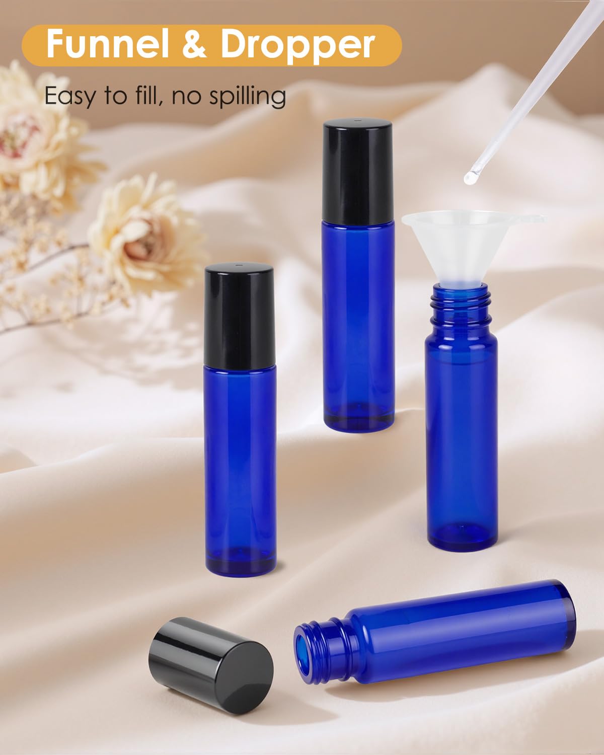 Worldgsb 25 Pack Essential Oil Roller Bottles, 10ml Refillable Glass Roller Bottles with Stainless Steel Roller Balls and Caps for Travel, Perfume Beauty and Personal Care Worldgsb