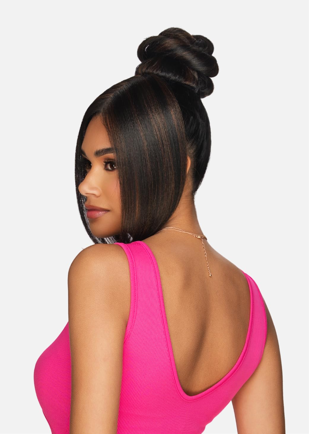 Vivica A. Fox Hair Collection LBPB-SATIN, Bang & Bun, Quick and Easy Lace, Ponytail Bun and Lace Bangs (Dark Brown 2)