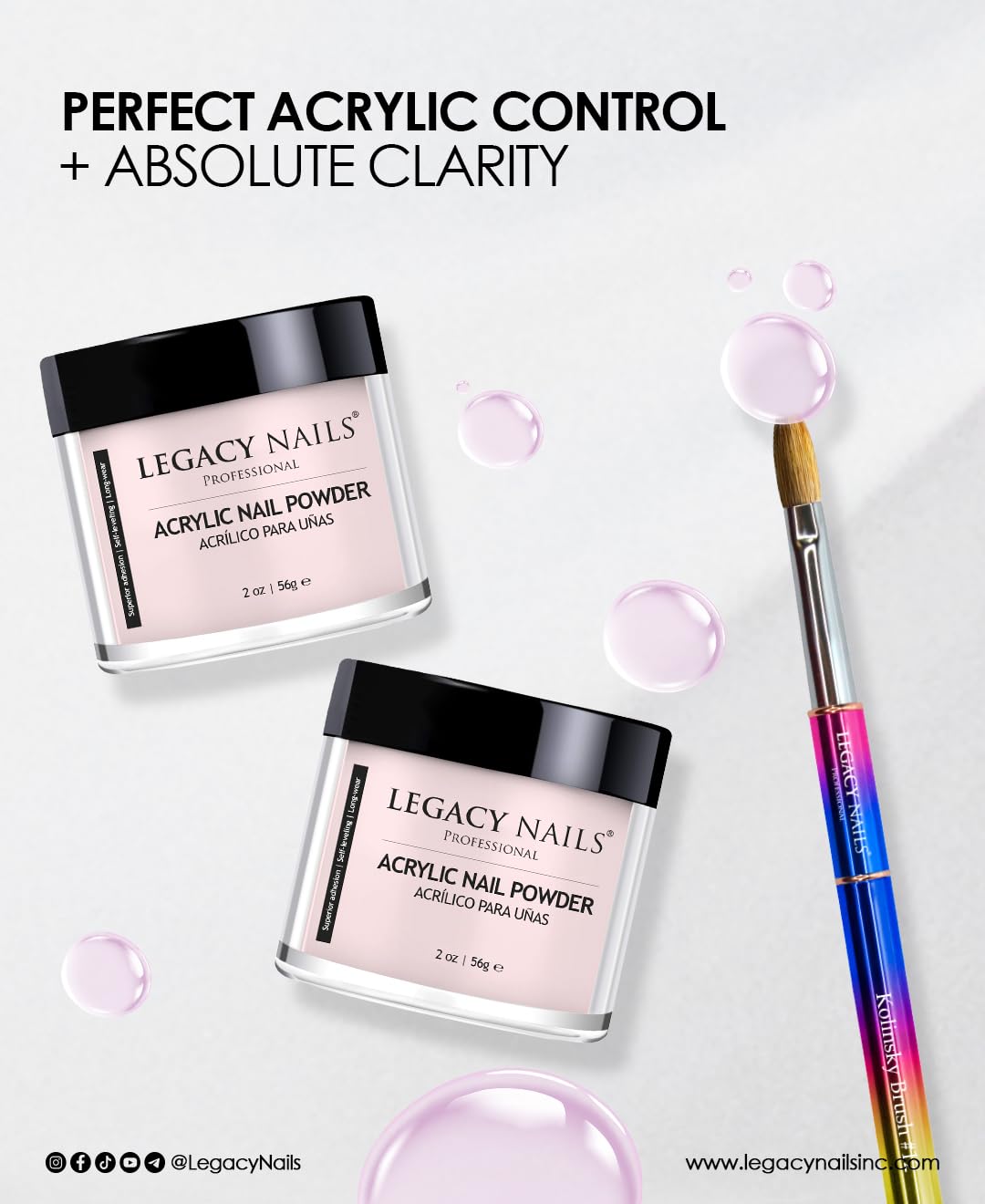 Legacy Nails Professional Pink Acrylic Powder, Net Wt. 8 oz. - French Manicures, Blending Cover Acrylics Nail Extension Colors, Natural Pink Finish