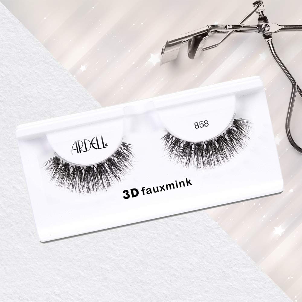 Ardell False Eyelashes 3D Faux Mink Lashes, 858 - Lightweight Reusable Strip Lashes with Invisiband, Ultra-Fluffy Volume for a Dramatic Eye Look, 4