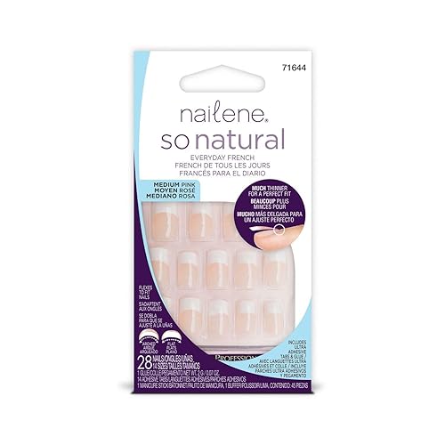 Nailene So Natural Medium Artificial Nails, Pink French - Fake Nail Kit with 28 Nails (12 Sizes) and Nail Glue Included - Designed for Comfort Beauty & Personal Care Nailene