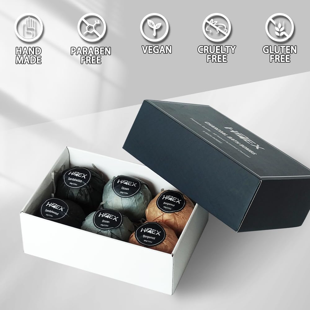 Charcoal Bath Bombs Gift Set - 6 Piece Natural Spa Fizzies with Essential Oils - Handmade Organic Moisturizing Vegan Bath Bombs for Relaxation… Beauty & Personal Care HZEX
