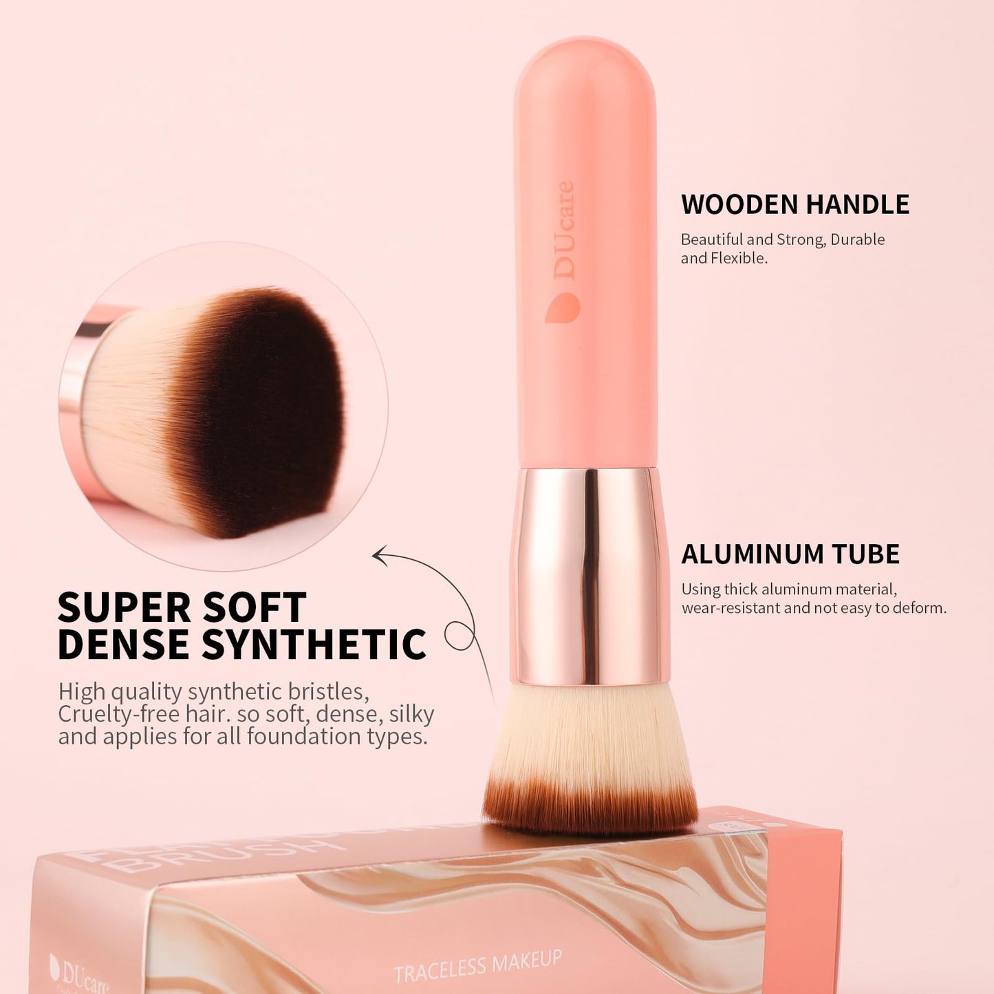 DUcare Flat Top Kabuki Foundation Brush - Premium Makeup Brush for Liquid, Cream, and Powder - Buffing, Blending, and Face,Pink Beauty & Personal Care DUcare