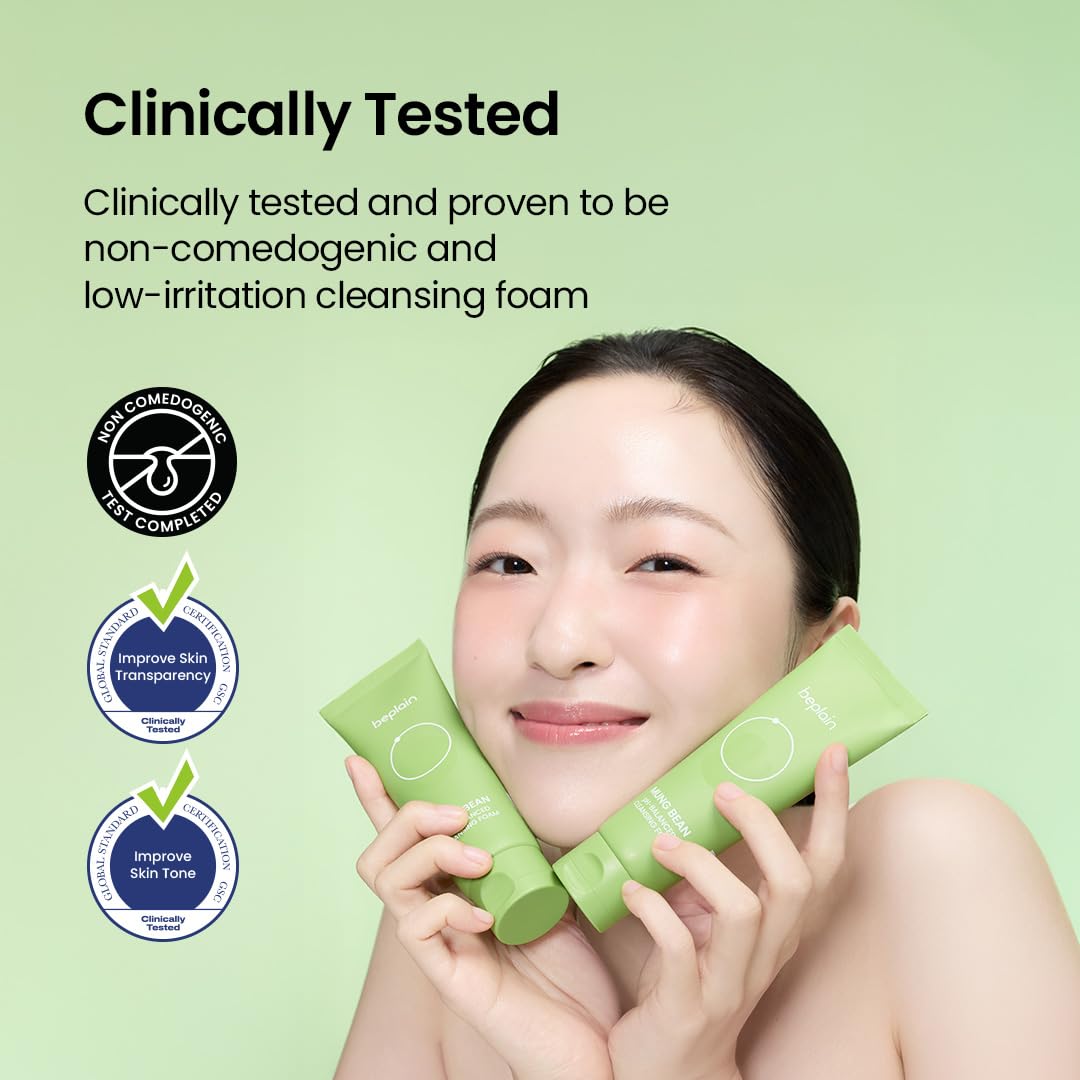 beplain Mung Bean pH-Balanced Cleansing Foam | Daily Hydrating Vegan Cleanser for Sensitive Skin | Non-Stripping Deep Pore Cleanser | Korean Skincare Beauty and Personal Care beplain
