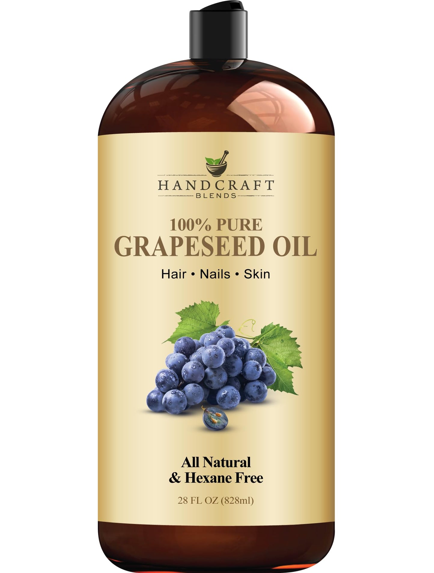 Handcraft Blends Grapeseed Oil - 100% Pure and Natural - Bath & Body Oil - Premium Grade Carrier Oil - Skin - Hair - Body - Massage - Cold-Pressed Beauty and Personal Care Handcraft Blends