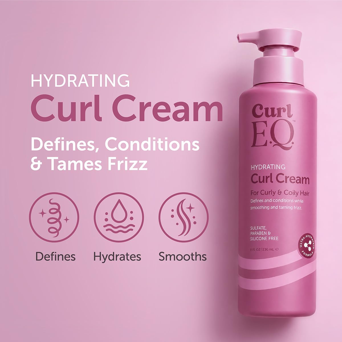 Curl E.Q. Hydrating Curl Cream for Curly & Coily Hair, with Coconut Oil, Sulfate, Paraben & Silicone Free, 8 fl oz Beauty & Personal Care Curl E.Q.