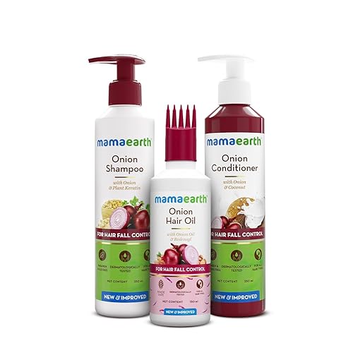 Mamaearth Onion Hair Care Kit - Hair Fall Control with 150ml Onion Oil & Shampoo + Conditioner (250ml Each) | Anti Hair Loss & Growth Formula | 3 Beauty & Personal Care MAMAEARTH