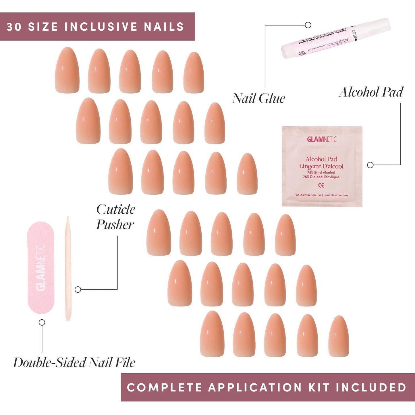 Glamnetic Press On Nails - Sheer Peach | Medium Almond Fake Nails, Sheer Peach Pink Neutral, Salon Quality | 15 Sizes - 30 Nail Kit Wtih Glue Beauty and Personal Care Glamnetic