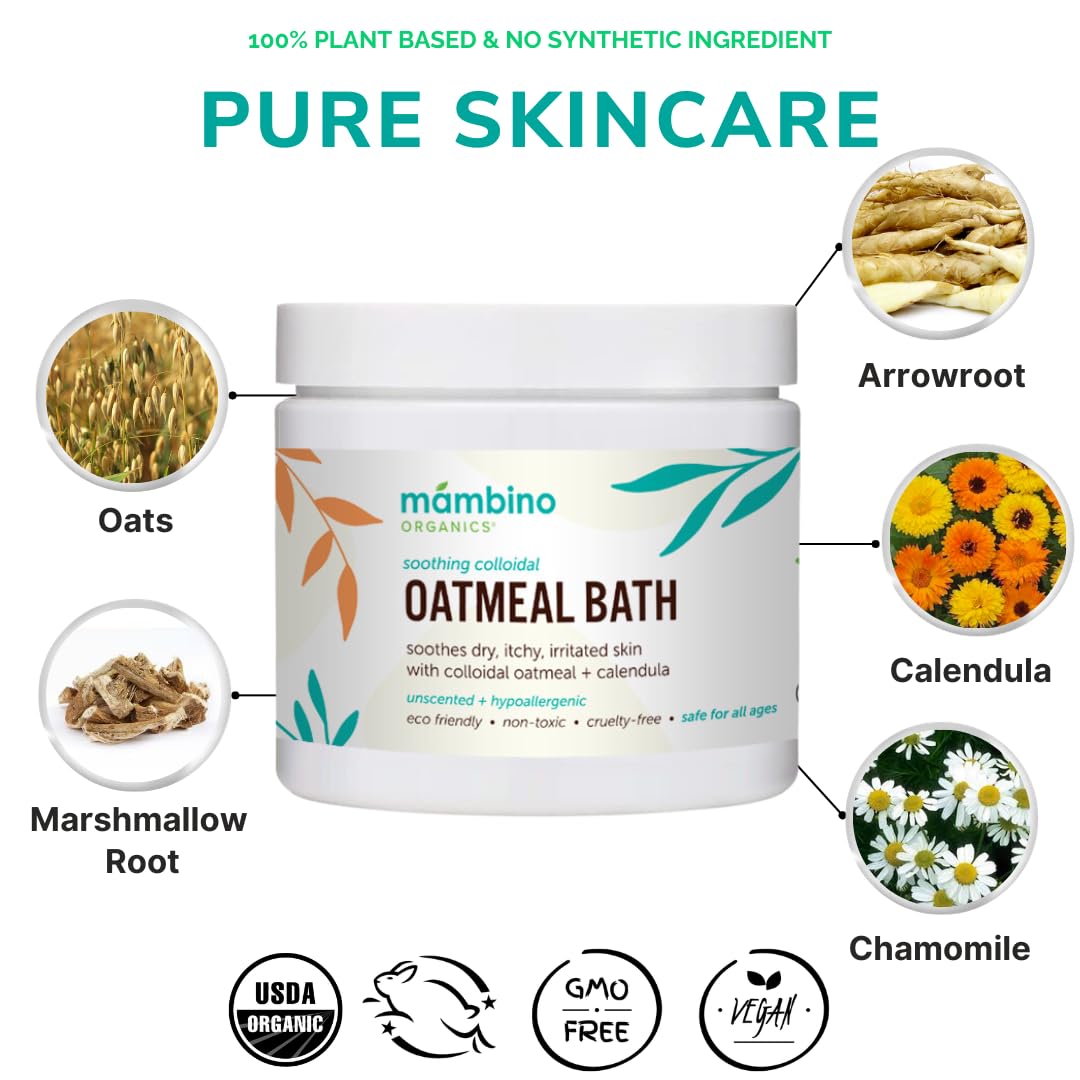 Mambino Organics Calming Skin Set, Oatmeal Bath Soak Powder & Soothing Body Oil, Fragrance-Free with Jojoba & Evening Primrose, Gentle for Babies Beauty and Personal Care Mambino Organics