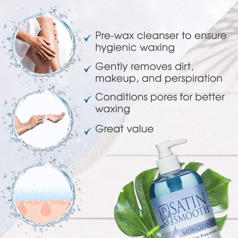 SATIN SMOOTH Pre Wax Cleanser - Antiseptic Formula for Pre Wax Hair Removal Skin Prep, Deep Cleansing & Irritation-Free Waxing, AfterWax Care, 16 oz Beauty & Personal Care SATIN SMOOTH